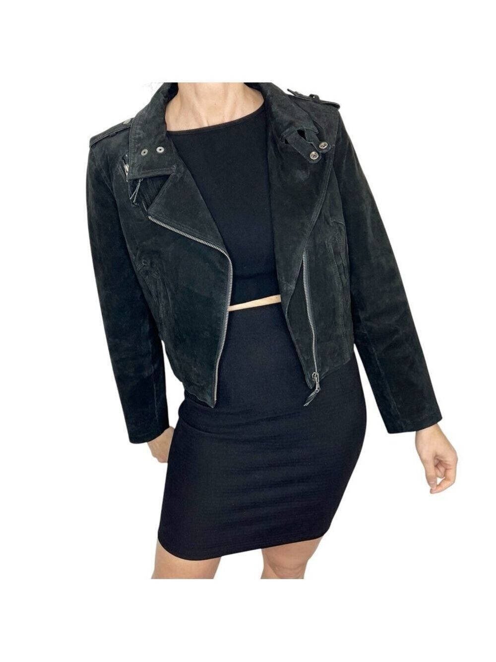 Vintage 90s minimalist stretchy black bodycon tight pencil mini skirt